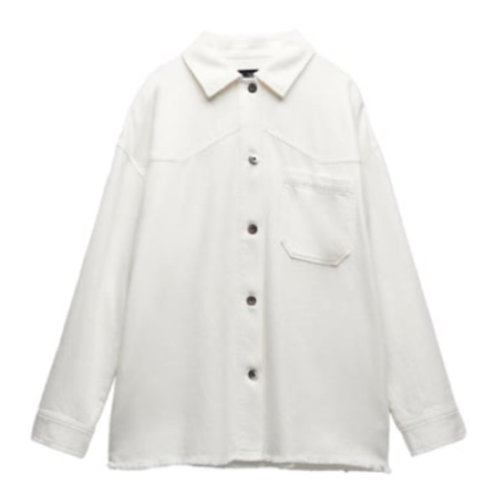 Zara Frayed Hem Cotton Overshirt M